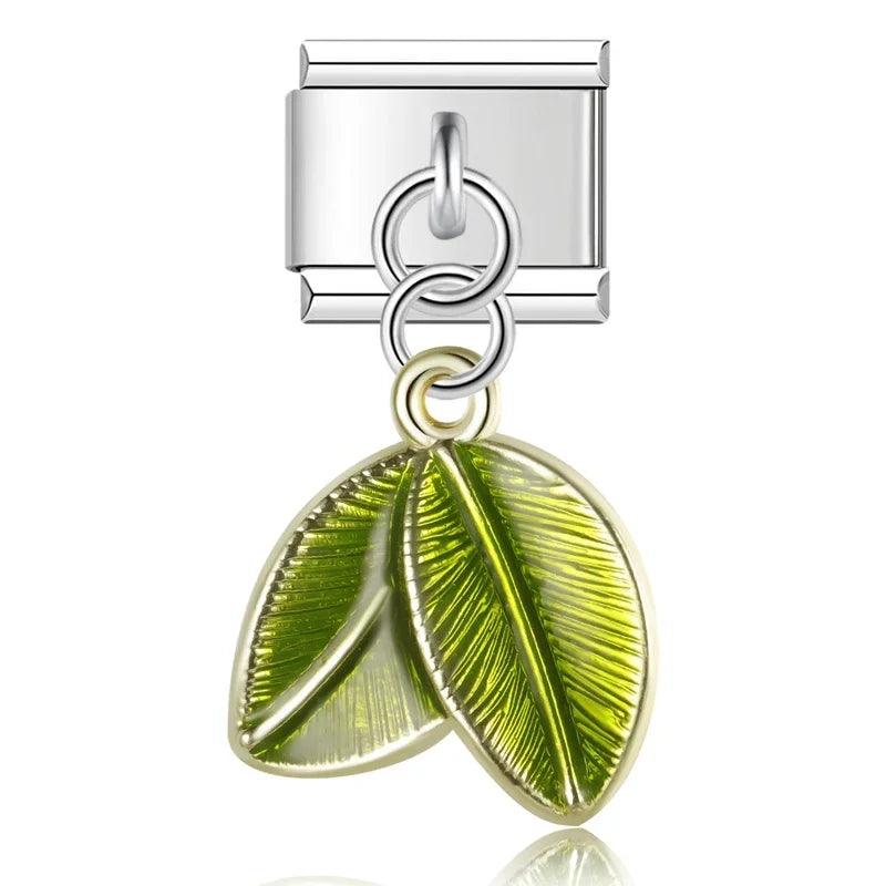 2 Green Leaves, on Silver