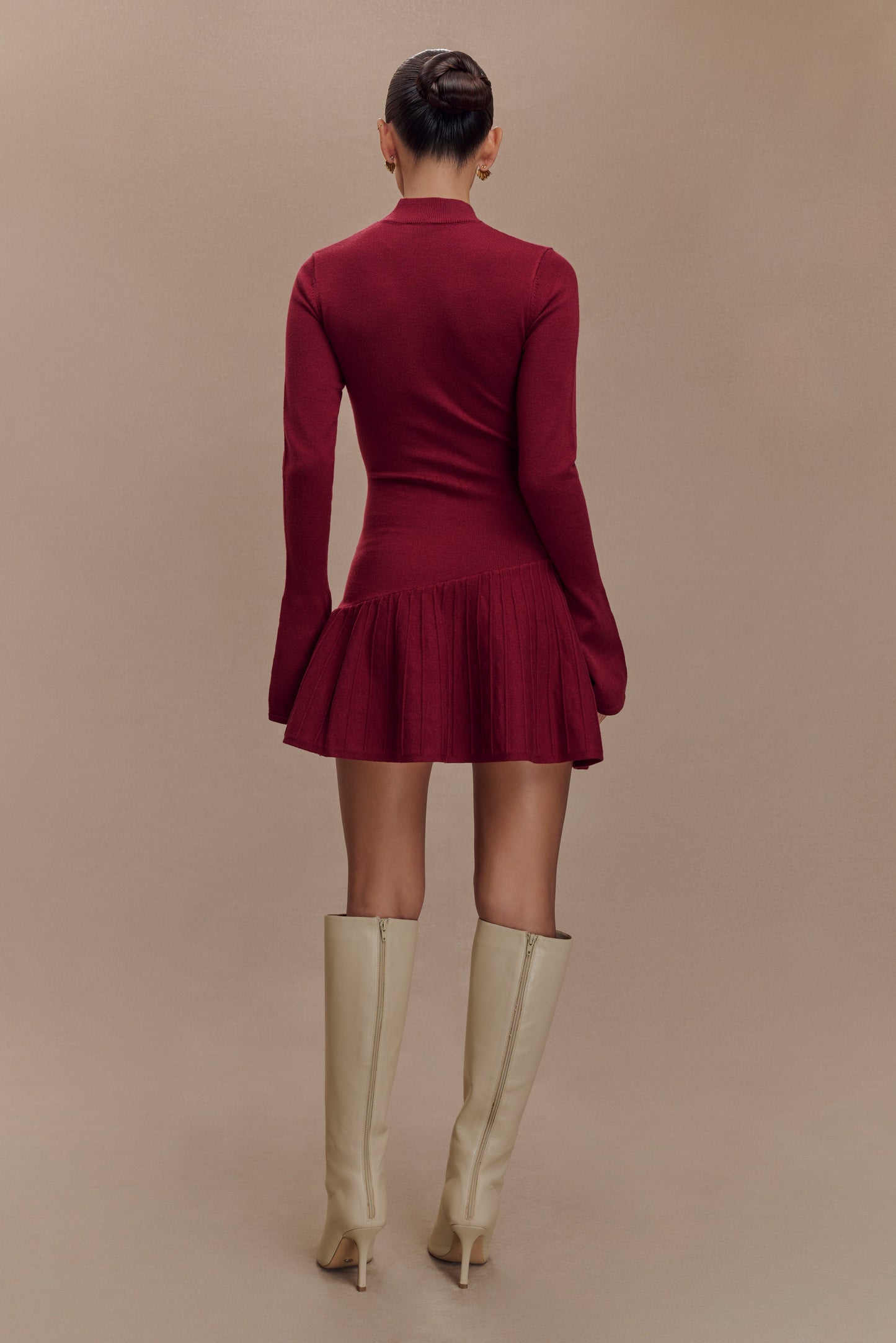 Blair Knit Mini Dress With Pleats - Merlot