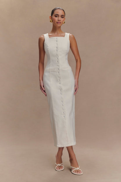 Reyna Denim Midi Dress - White