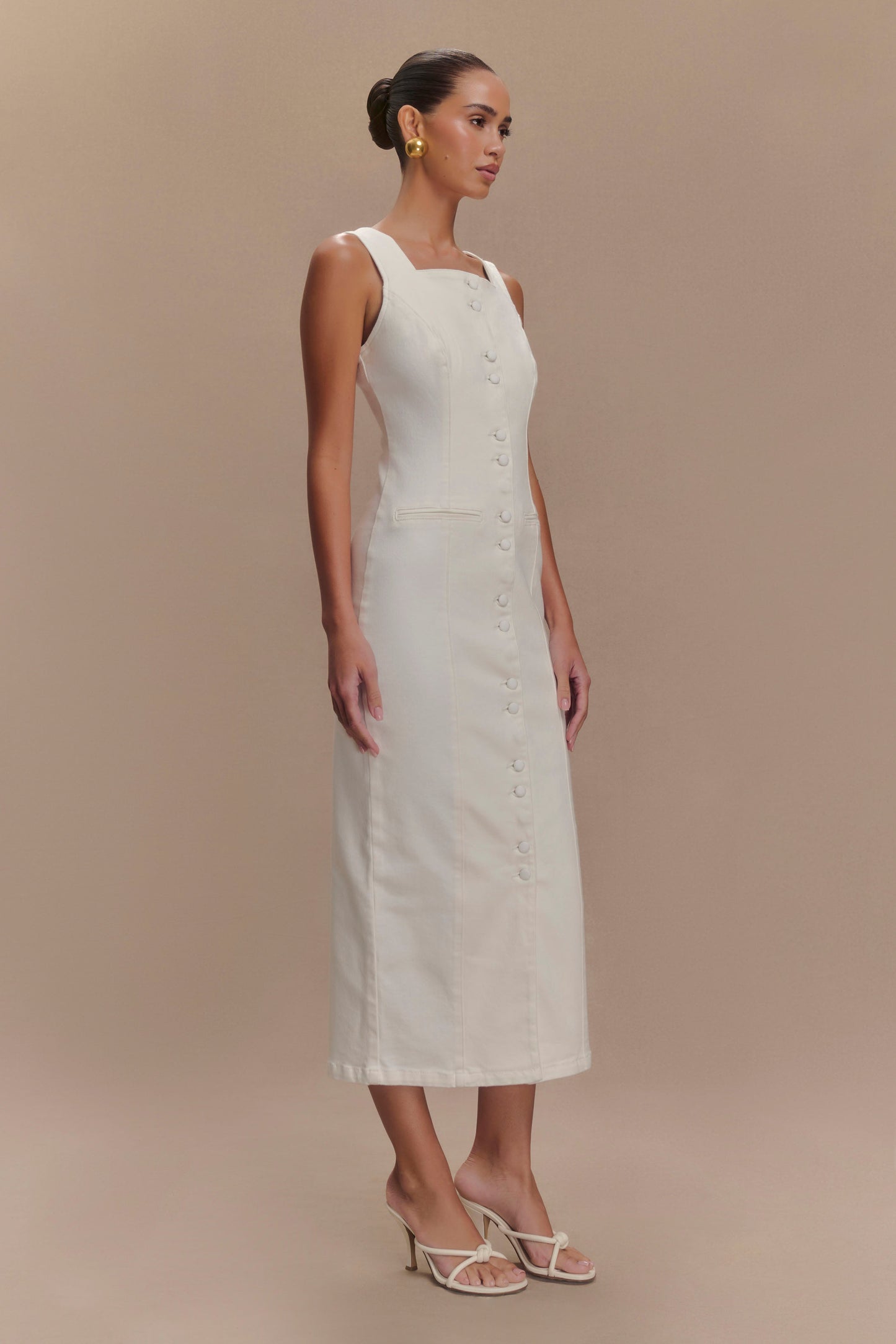 Reyna Denim Midi Dress - White