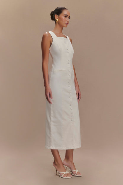 Reyna Denim Midi Dress - White