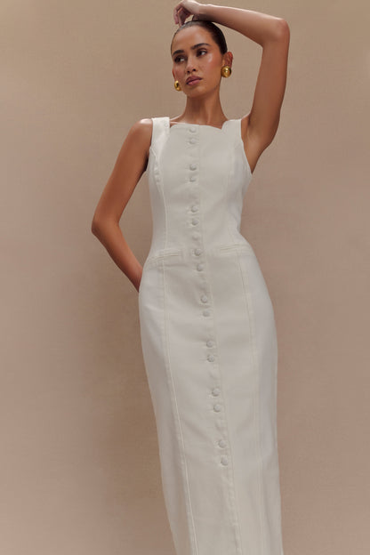 Reyna Denim Midi Dress - White