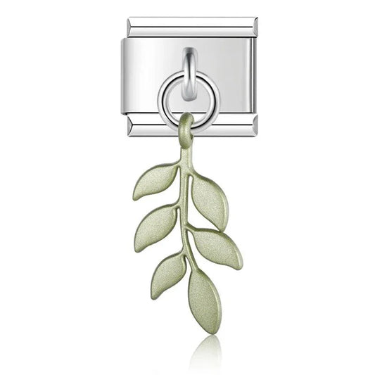 5 Green Leaves, on Silver