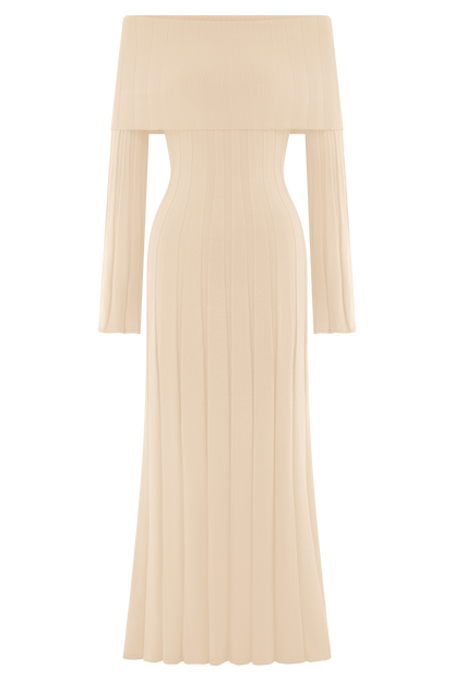 Alonza Long Sleeve Knit Midi Dress - Cream