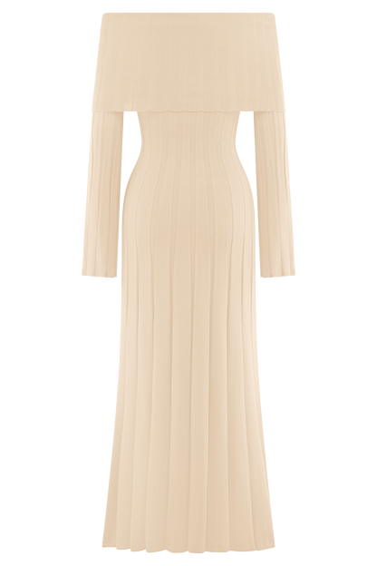 Alonza Long Sleeve Knit Midi Dress - Cream