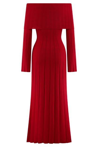 Alonza Long Sleeve Knit Midi Dress - Red