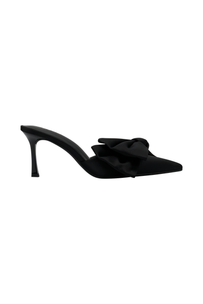 Elena Pointed Satin Bow Heel - Black