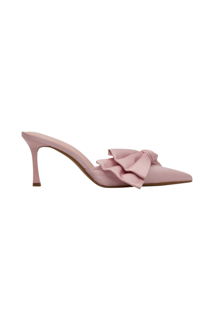 Elena Pointed Satin Bow Heel - Pastel Pink