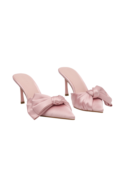 Elena Pointed Satin Bow Heel - Pastel Pink