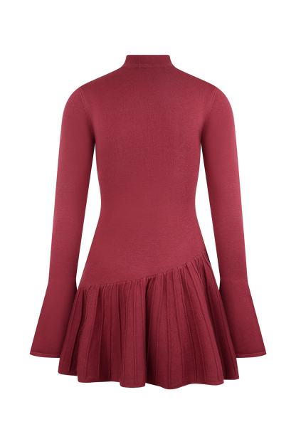 Blair Knit Mini Dress With Pleats - Merlot