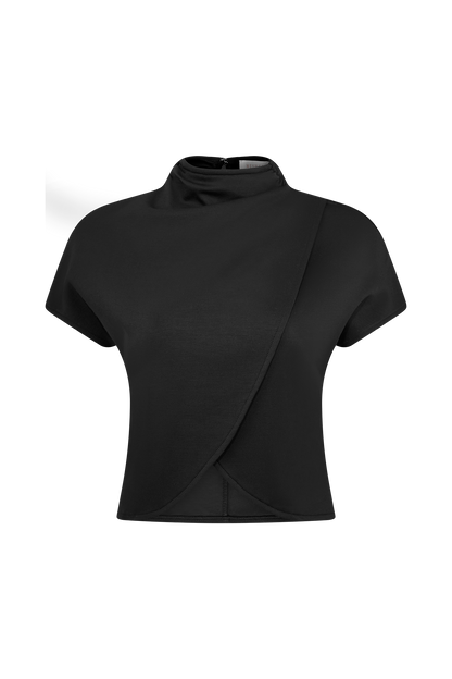 Eris High Neck Scuba Jersey Top - Black