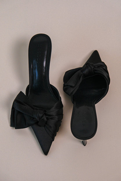 Elena Pointed Satin Bow Heel - Black