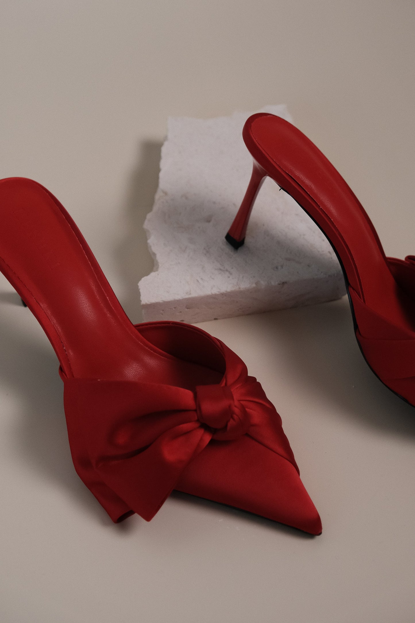 Elena Pointed Satin Bow Heel - Red