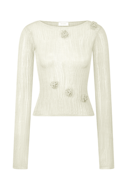 Orianna Orchid Long Sleeve Knit Top - Ivory