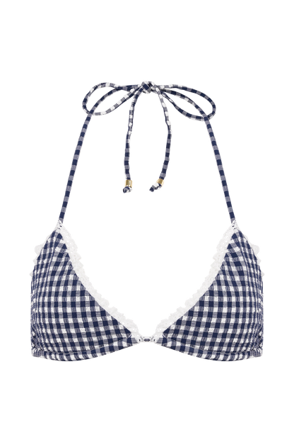 Persephone Gingham Triangle Bikini Top - Navy