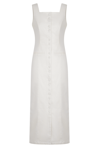 Reyna Denim Midi Dress - White