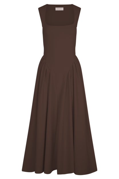 Sharon Scuba Jersey Midi Dress - Cacao Brown