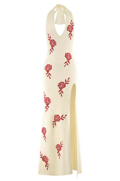 Shiloh Rose Knit Halter Maxi Dress - Ivory