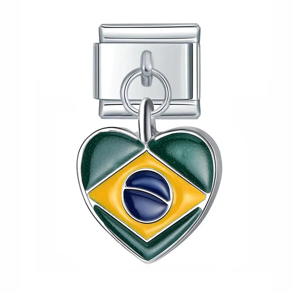 Brazil Heart Flag, on Silver