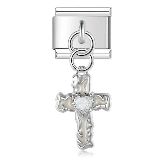 Cross with Heart, on Silver