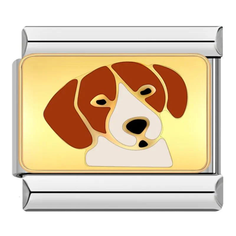 Dog, Brown and White, on silver