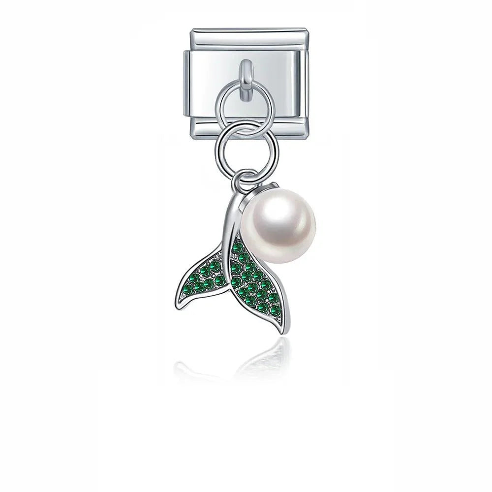 Dolphin Tail with Green Stones, on Silver