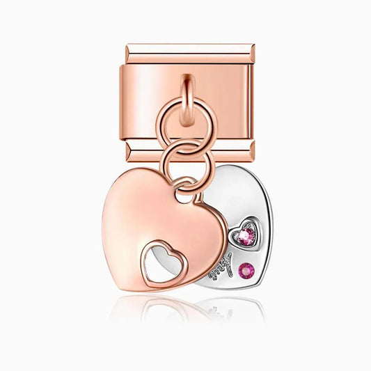 Double Heart with Purple Stones, on Rose Gold