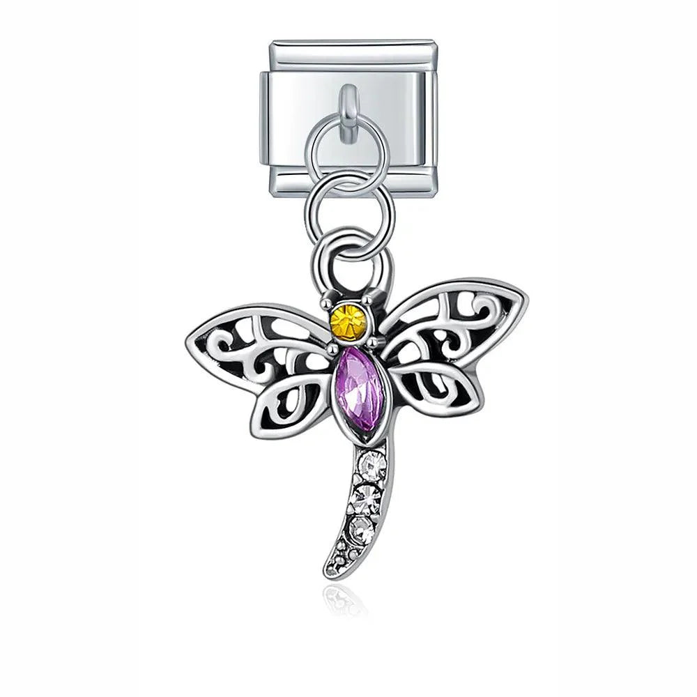 Dragonfly with Stones, on Silver