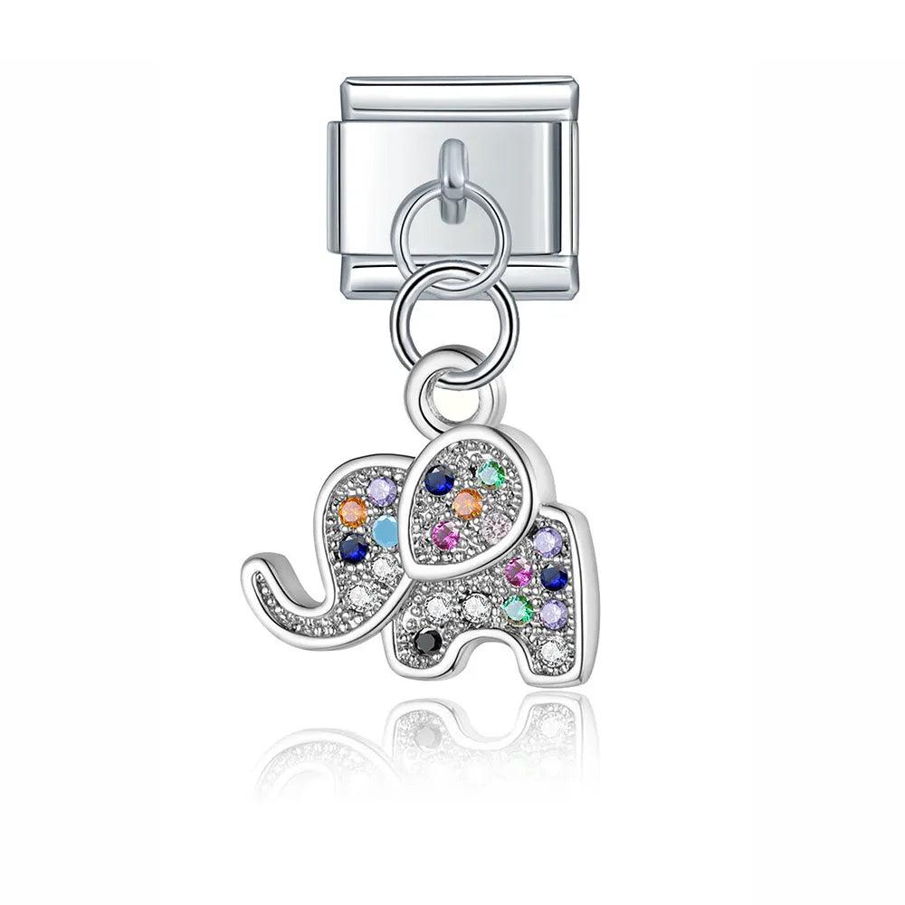 Elephant with Multicolor Stones, on Silver