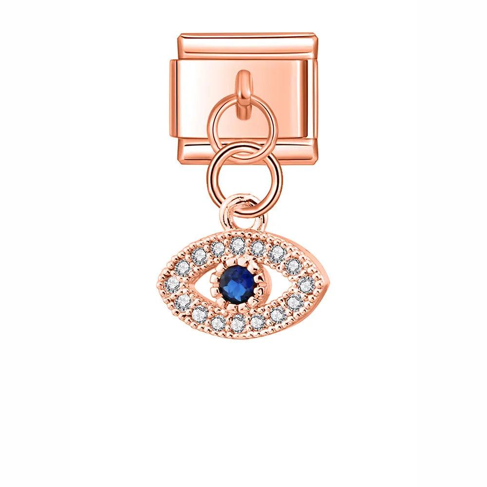 Eye with Blue and White Stones, on Rose Gold