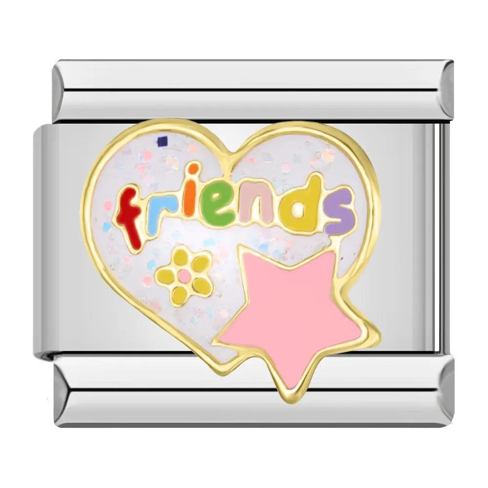 Friends Heart with Flower and Star, on Silver