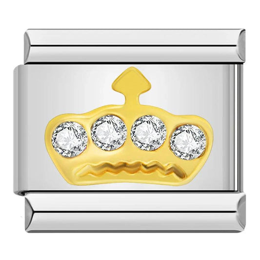 Gold Crown on Silver with White Stones