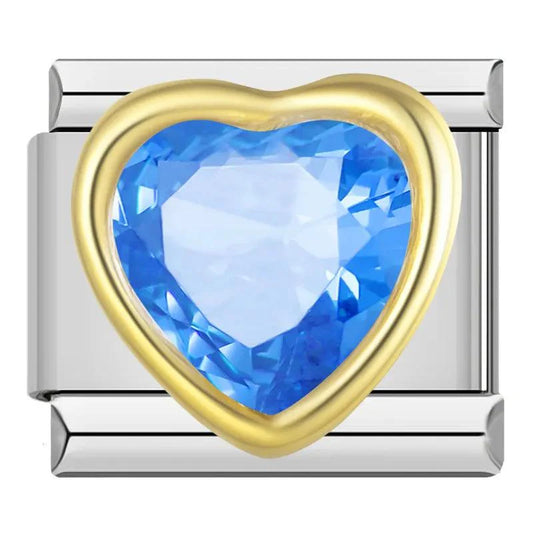 Gold Heart with Large Blue Stone