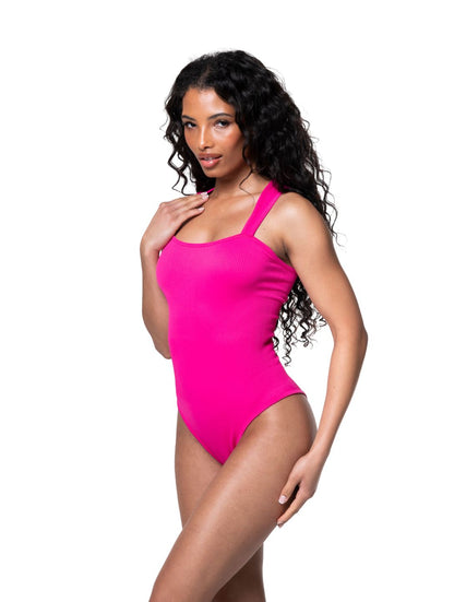 Ribbed Square Neck Shapewear Bodysuit