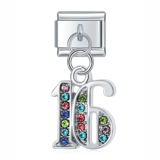 Number 16 with Multicolor Stones, on Silver