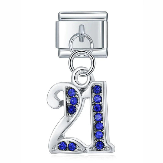 Number 21 with Blue Stones, on Silver