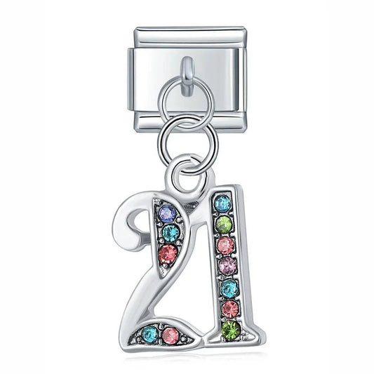 Number 21 with Multicolor Stones, on Silver