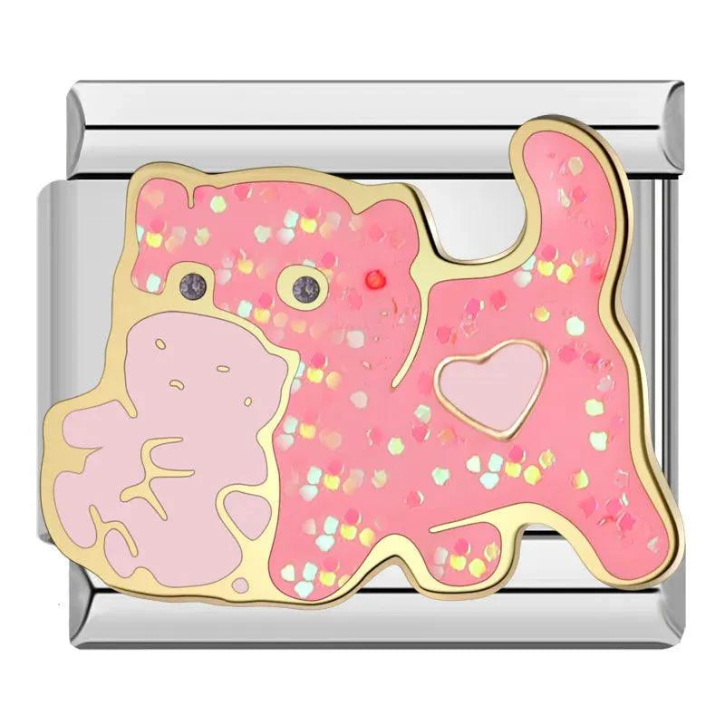 Pink Cat with Little Kitten, on Silver