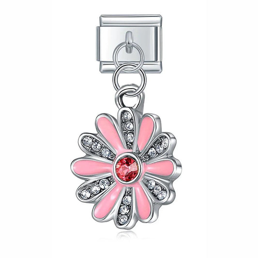 Pink Flower with Stones, on Silver