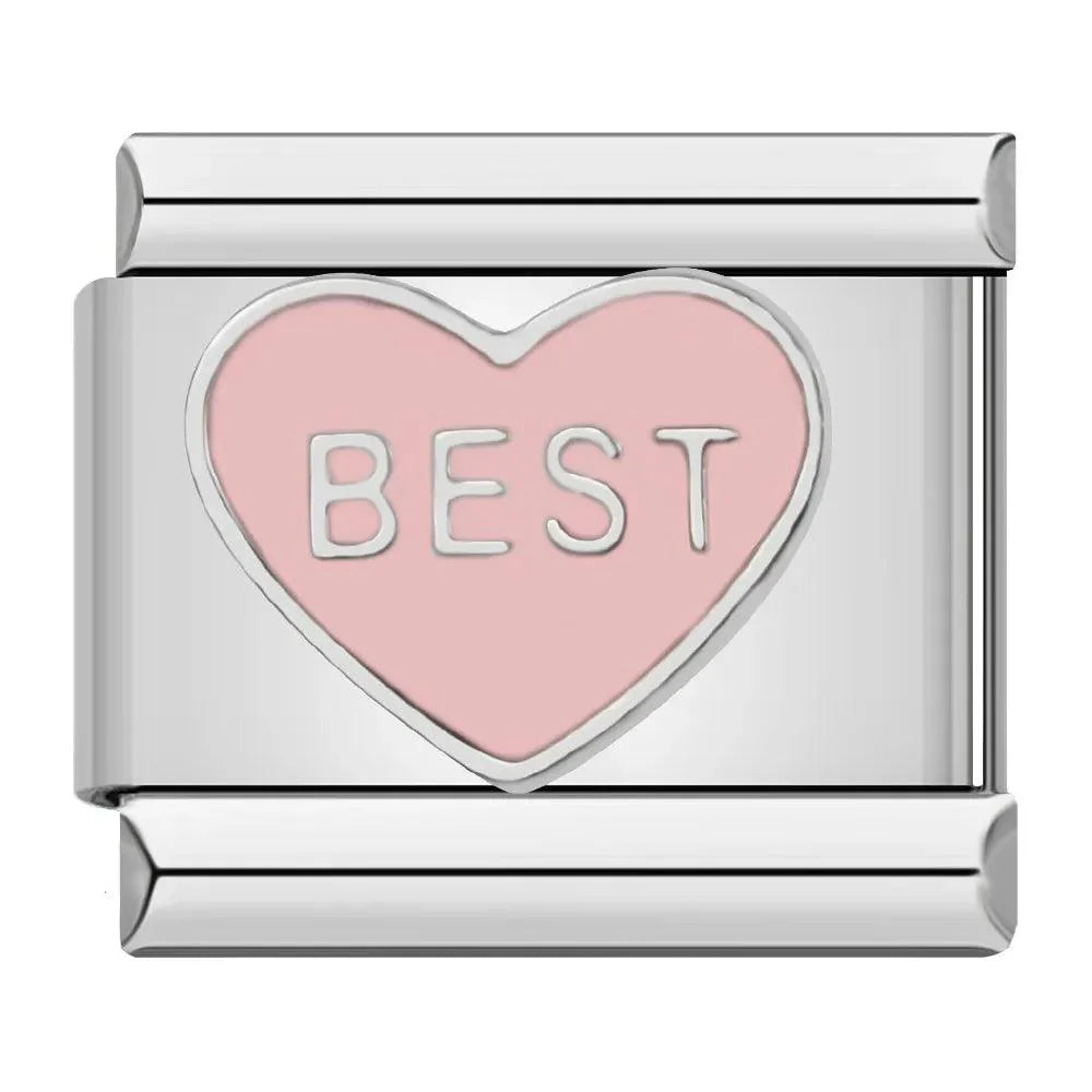 Pink Heart, BEST, on silver