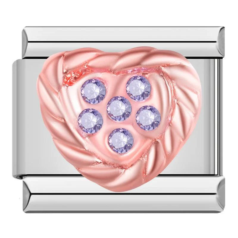 Pink Heart with Purple Stones, on Silver