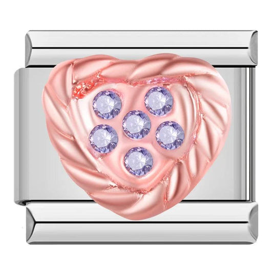 Pink Heart with Purple Stones, on Silver