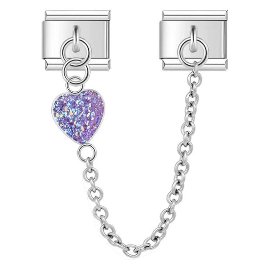 Purple Heart, Double Linked Charms, on Silver