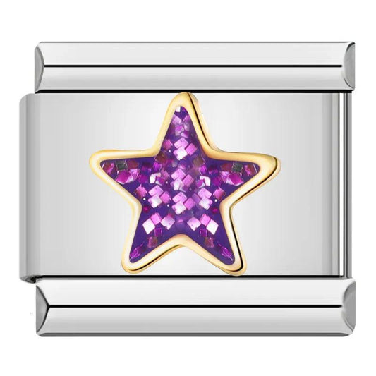 Purple Star with Glitter, on Silver