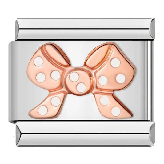 Rose Gold Bow Tie, White Dot, on Silver