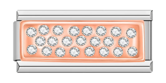 Rose Gold Plate with White Stones, Double, on Silver