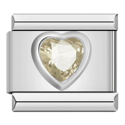 Silver Heart with Beige Stone, on Silver