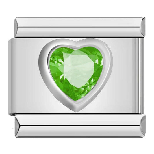 Silver Heart with Green Stone, on Silver