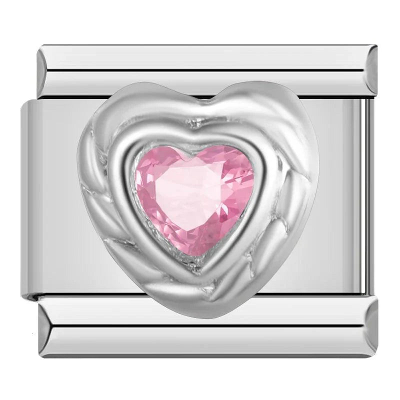 Silver Heart with Large Pink Stone, on Silver