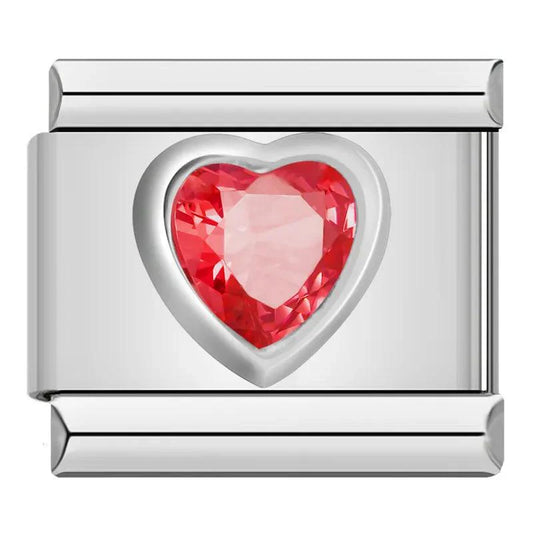 Silver Heart with Red Stone, on Silver